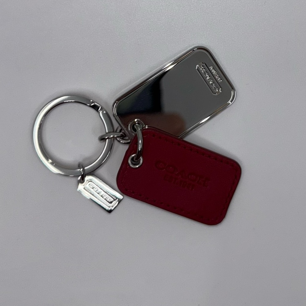 Coach Silver Keychain Keyring Red Leather and Silver Tags LIKE NEW CONDITION - Picture 5 of 8